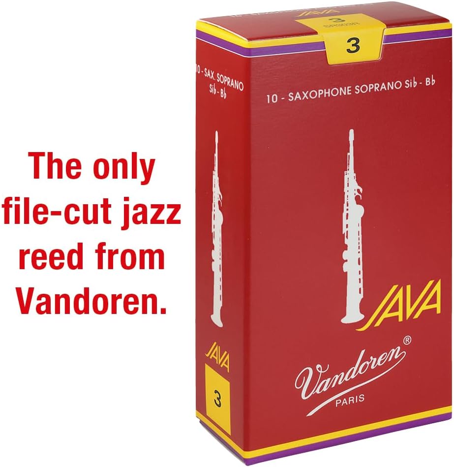 Vandoren SR303R Java "Filed – Red" Cut Sopran Saxophon Blätter - 10 Einheiten Stärke 3, Stärke 3