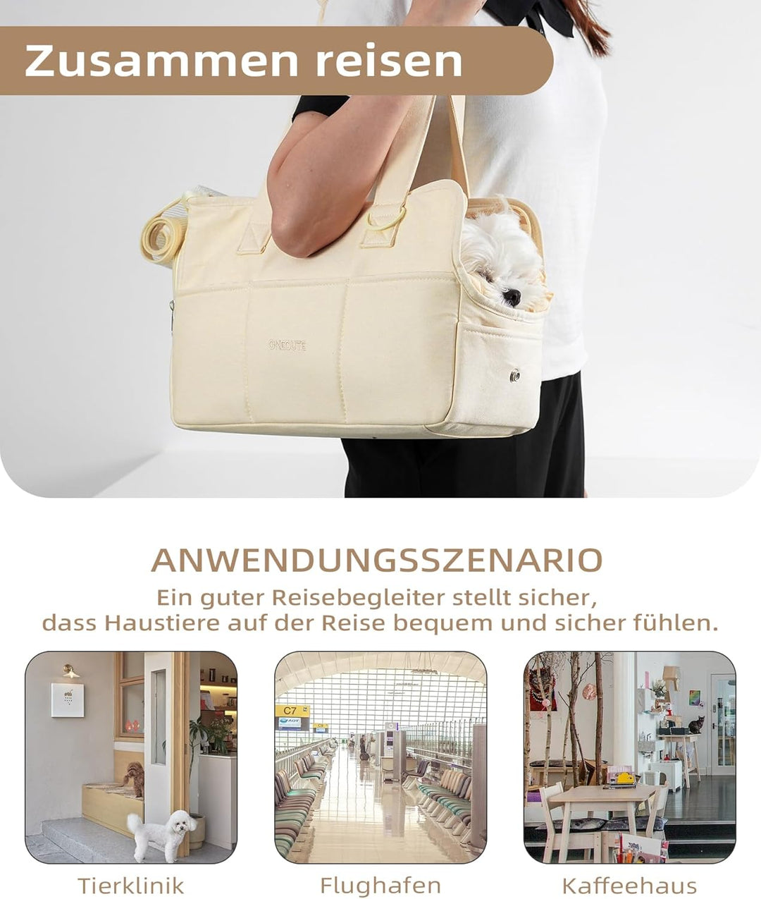 ONECUTE Hundetrage für kleine Hunde Kaninchen Katze mit grossen Taschen, Baumwolltasche, Hundetrage