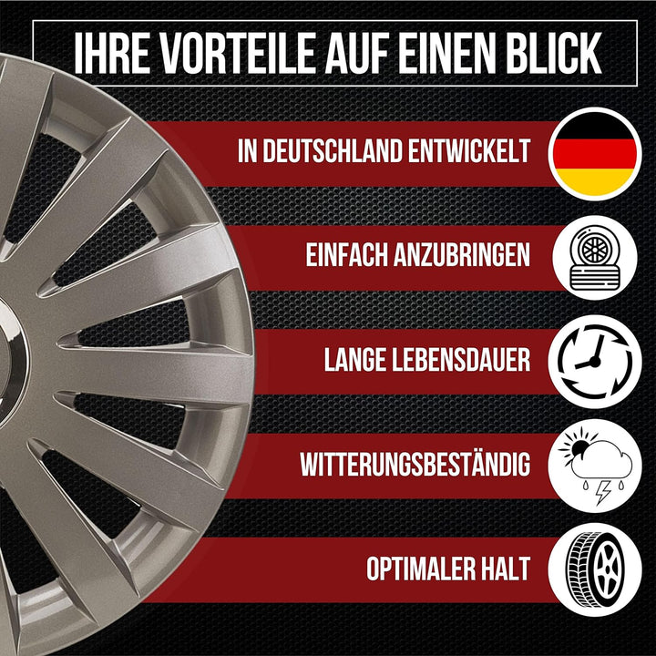 Albrecht 17 Zoll Radkappen grau für Stahlfelgen - Sail Radzierblenden aus hochwertigem Kunststoff -