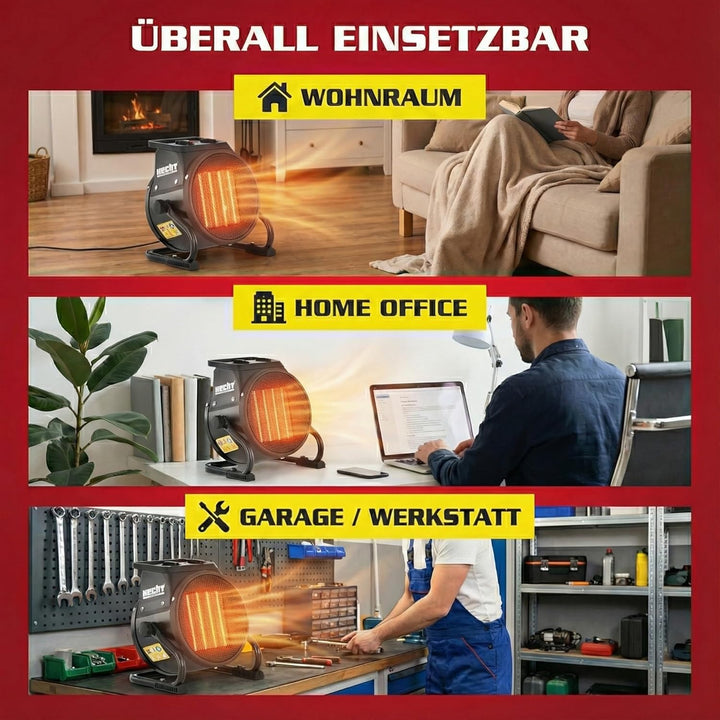 HECHT Keramik Heizstrahler (NEU) – Tragbare Heizer mit 2000W oder 3000 Watt – Thermostat – Überhitzu