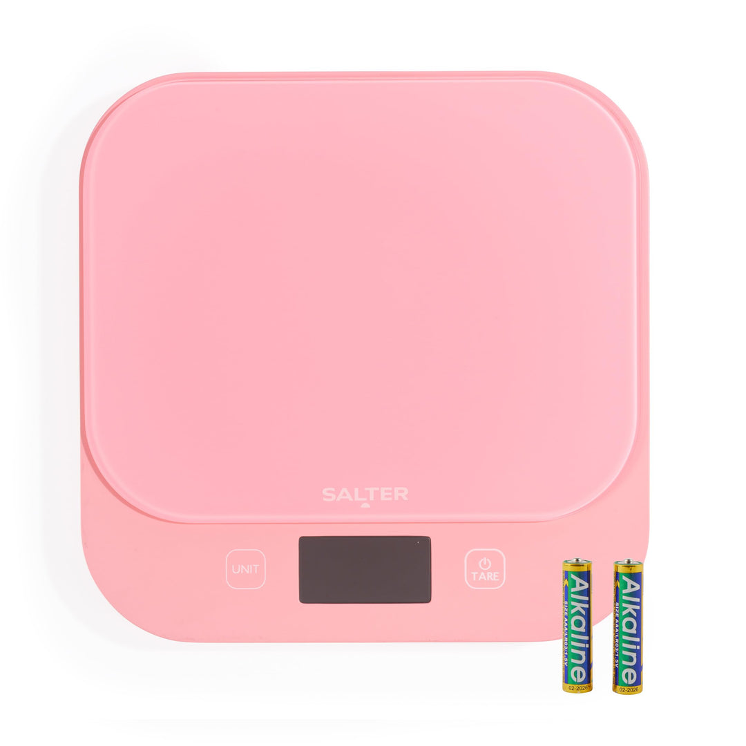 Salter British Bakes Digitale Küchenwaage – Pinke Backwaage mit hoher 10-kg-Kapazität, misst Flüssig