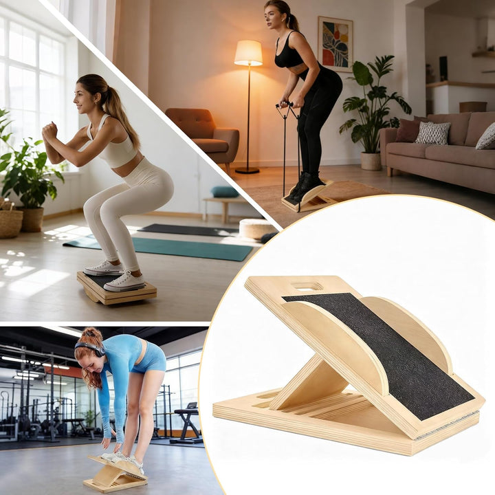 Schrägbrett aus Holz für effektives Dehnen, 3-in-1 Balance Board & Stretch Board für Wadendehner, Kn