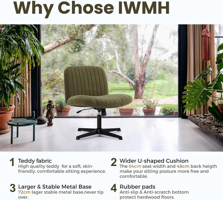 IWMH Bürostuhl ohne Armlehnen,Höhenverstellbar Drehstuhl ohne Rollen, Schreibtischstuhl mit Stoffpol
