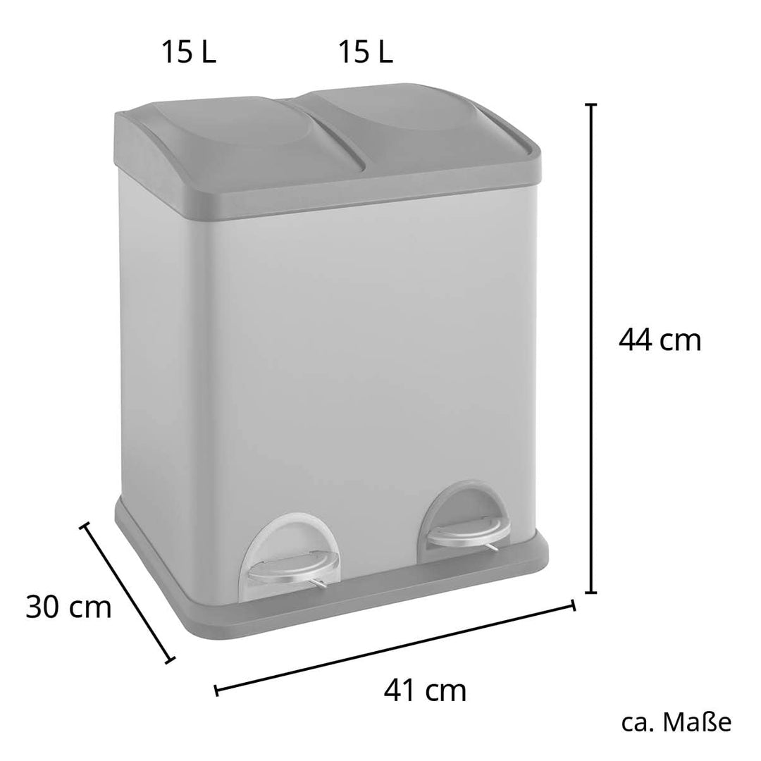 SVITA TC2X15 Küchen-Eimer 30 Liter 2x15L doppelter Abfalleimer 2er-Mülleimer Mülltrennung mit Innene