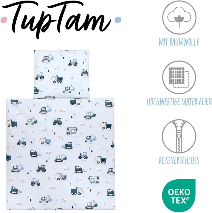 TupTam Unisex Baby Wiegenset 4-teilig Bettwäsche-Set: Bettdecke und Kopfkissen mit Bezug, Farbe: Bau