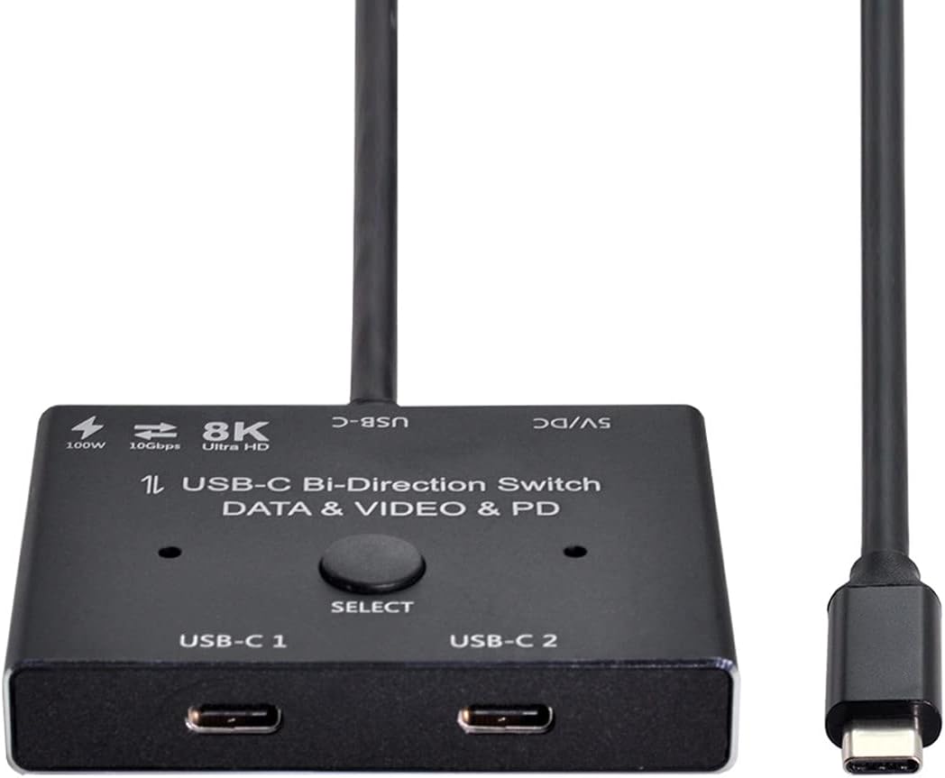 cablecc USB-C Bi-Direction Switch MST 1 zu 2 Hub unterstützt Videodaten PD 8K @ 30Hz 100W 10Gbps mit