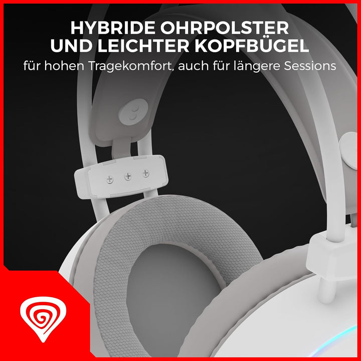 Genesis Neon 613 G2 Gaming Headset mit Mikrofon Weiss, kabelgebundenes Over-Ear PC Headset, Gaming K