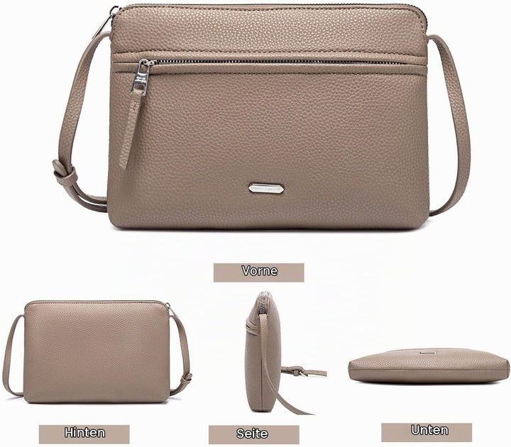 David Jones - Damen Umhängetasche - Kleine Flache Handtasche PU Leder - Tasche Klassiche Elegante Be
