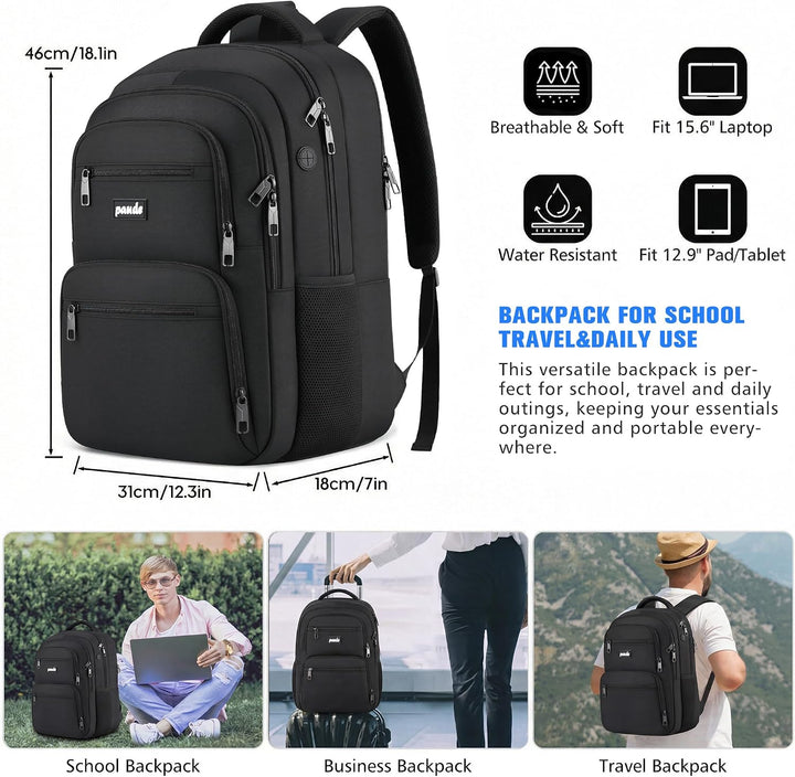 Paude Schwarz Rucksack, Laptop Schulrucksack für Teenager Erwachsene, Grosse Tasche Rucksack für Hig