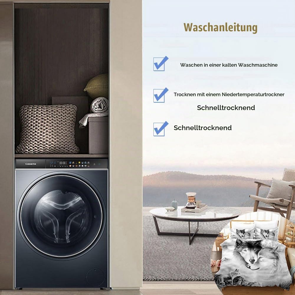 CIUNVXD 3D Wolf Theme Muster Bettbezug,3D Realistisches Tier Wolf Motiv Bettwäsche Set,Wolf-Motiv-Dr