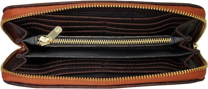 Damen Geldbörse aus veganem Korkleder Gross, Frauen Portemonnaie mit RFID-Schutz, Vegan Wallet, Kork