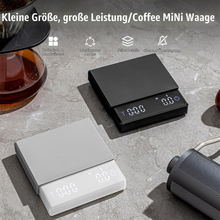 Mini Kaffeewaage mit Timer 2kg/0,1g für Espresso und Pour-Over Wiederaufladbare Espresso Waage mit L