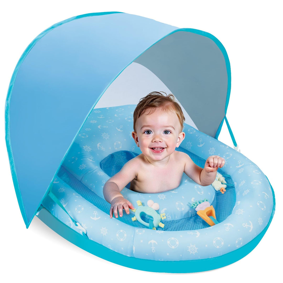 WERNNSAI Extra Grosser Baby Schwimmring mit verstellbarem UPF50+ Sonnendach, Schwimmhilfe für Kinder