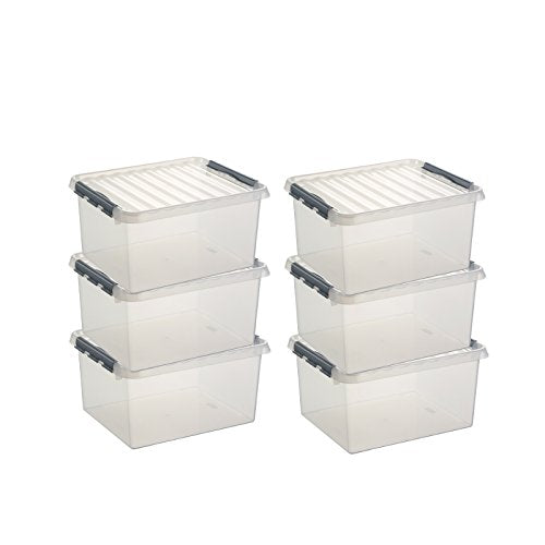 6x SUNWARE Q-Line Box - 36 Liter - 500 x 400 x 260mm - transparent/silber