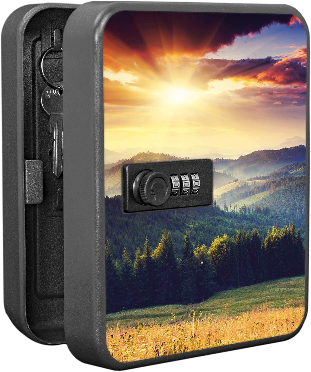 banjado® Burg-Wächter® abschliessbarer Schlüsselkasten mit Motiv Karpaten Sunset für 20 Schlüssel -