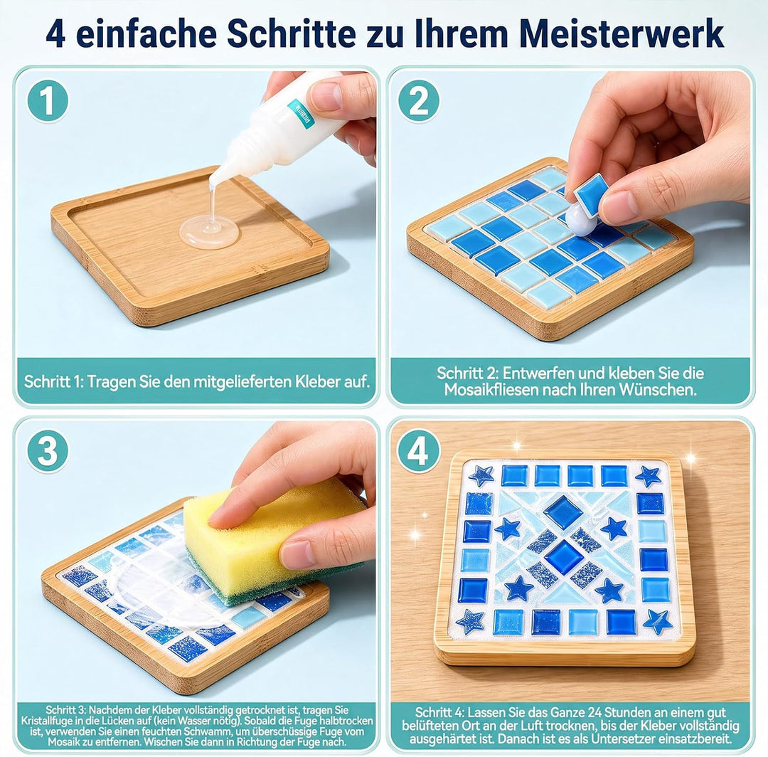 6 Stück DIY Mosaik Untersetzer Bastelset für Erwachsene Mosaik Untersetzer Mosaik-Untersetzer-Set (6