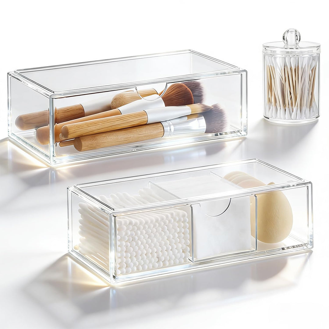 2er-Set Kosmetik Make Up Organizer, Wattepadspender, Wattestäbchen Behälter, Clear Schminktisch Orga
