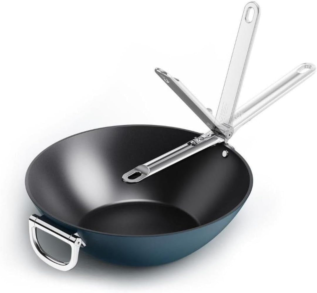 Joseph Joseph Space 32cm Wok, Platzsparender Klappgriff, Profi-Keramikbeschichtung, Induktion & Back