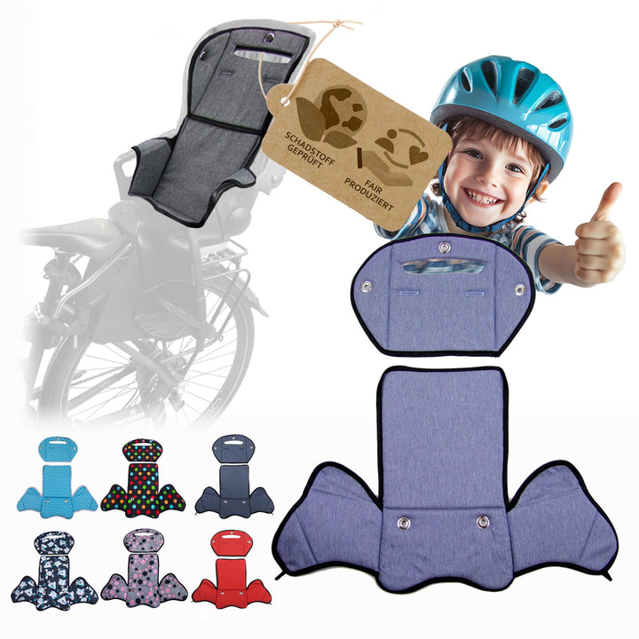 Ersatzbezug Sitzkissen Bezug [Auflage für Kinder Fahrradsitz] kompatibel mit Römer Jockey (blau meli