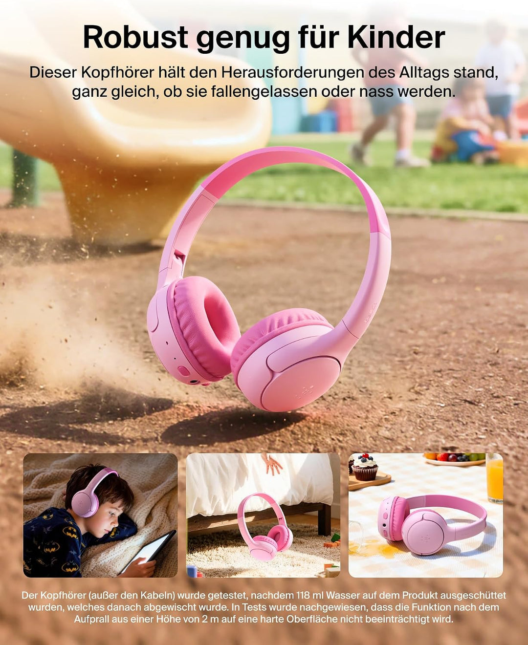 Belkin SoundForm Mini 2 kabelloser On-Ear-Bluetooth-Kopfhörer für Kinder, 55 h Laufzeit, Lautstärkeb