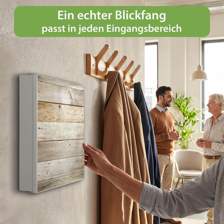 banjado® Grosser Schlüsselkasten Glas/Schlüsselbox 30cm x 30cm mit 50 Haken - Motiv Graues Holz/Schl