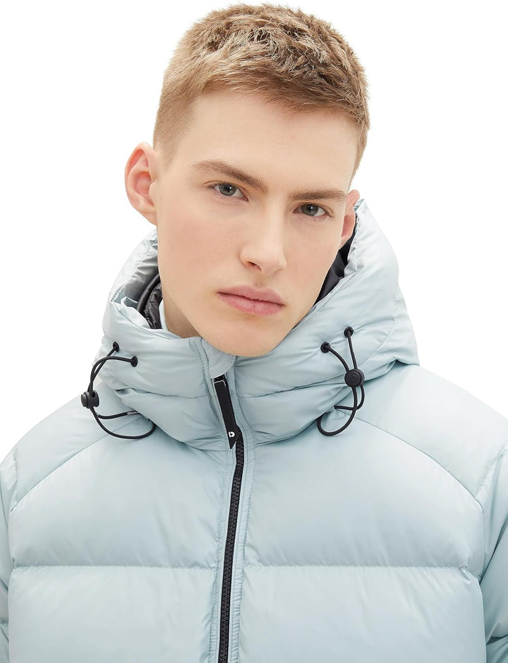 Tom Tailor Denim Herren Relaxed Fit Recycled Down Puffer-Jacke mit Kapuze L 30463-dusty Mint Blue, L