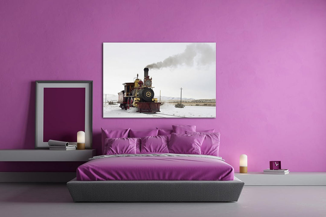 deyoli besondere alte Dampflokomotive Format: 80x60 als Leinwandbild, Motiv fertig gerahmt auf Echth