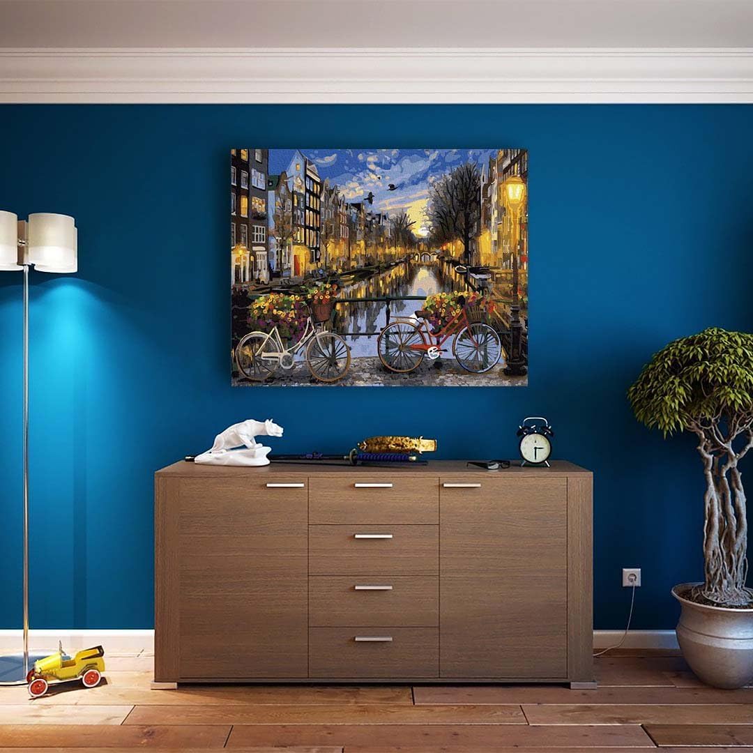 Artnapi Malen nach Zahlen Erwachsene mit Rahmen | DIY Handgemalt | Amsterdam bei Nacht | Kit für Anf