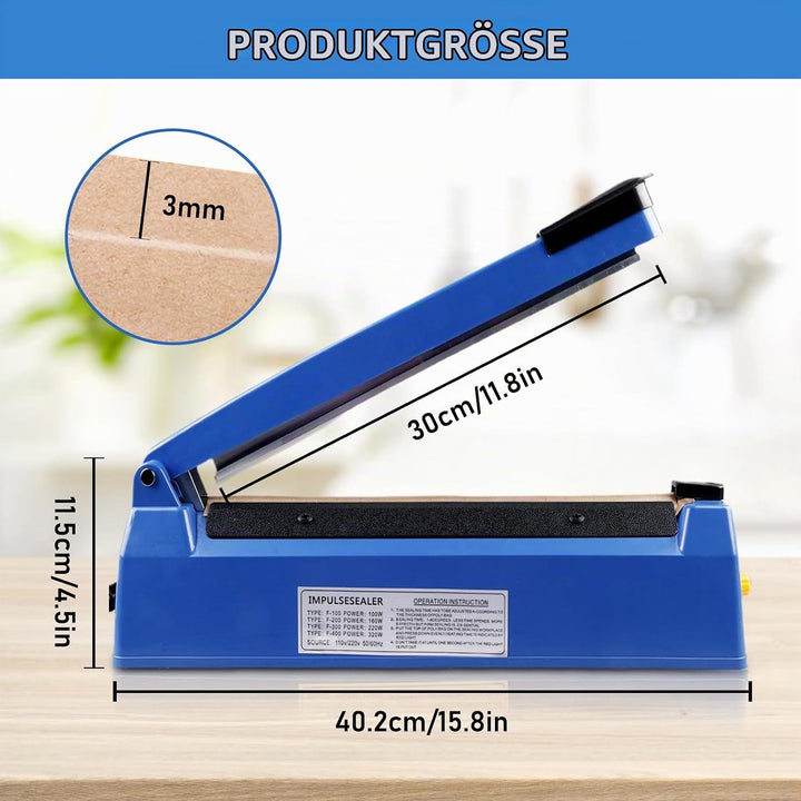 300 mm Folienschweissgerät - Handbetätigtes Einschweissgerät mit 3 mm Dichtungsbreite, 8-stufiger Te