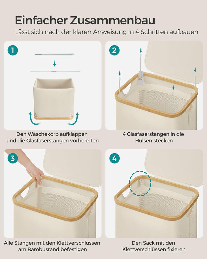 SONGMICS Wäschekorb mit Deckel, Wäschesammler 90 L, herausnehmbarer Wäschesack, Oxford-Gewebe, Griff