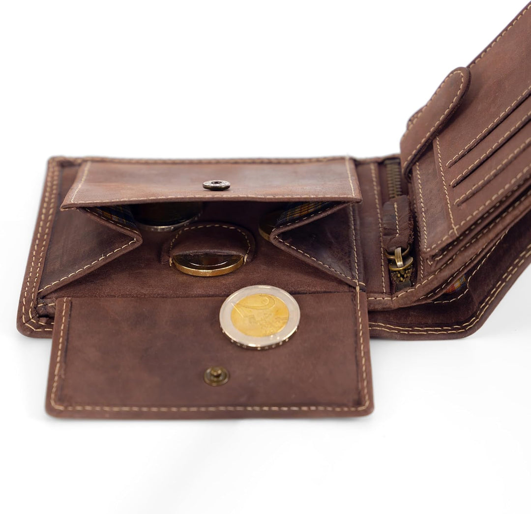 Fa.Volmer ® Leder Geldbörse Herren mit RFID-Schutz - geöltes Büffelleder, extra-stabile Doppelnaht,