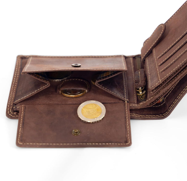 Fa.Volmer ® Leder Geldbörse Herren mit RFID-Schutz - geöltes Büffelleder, extra-stabile Doppelnaht,