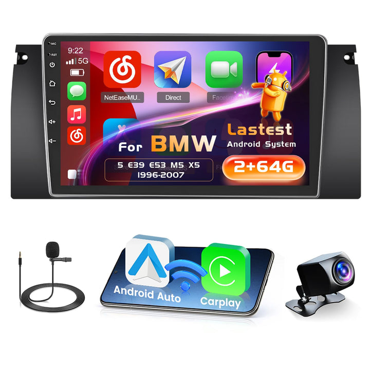 Radio für BMW 5 E39 E53 M5 X5 1996-2007 Android 15 2+64G mit Wireless CarPlay Android Auto, 9 Zoll B