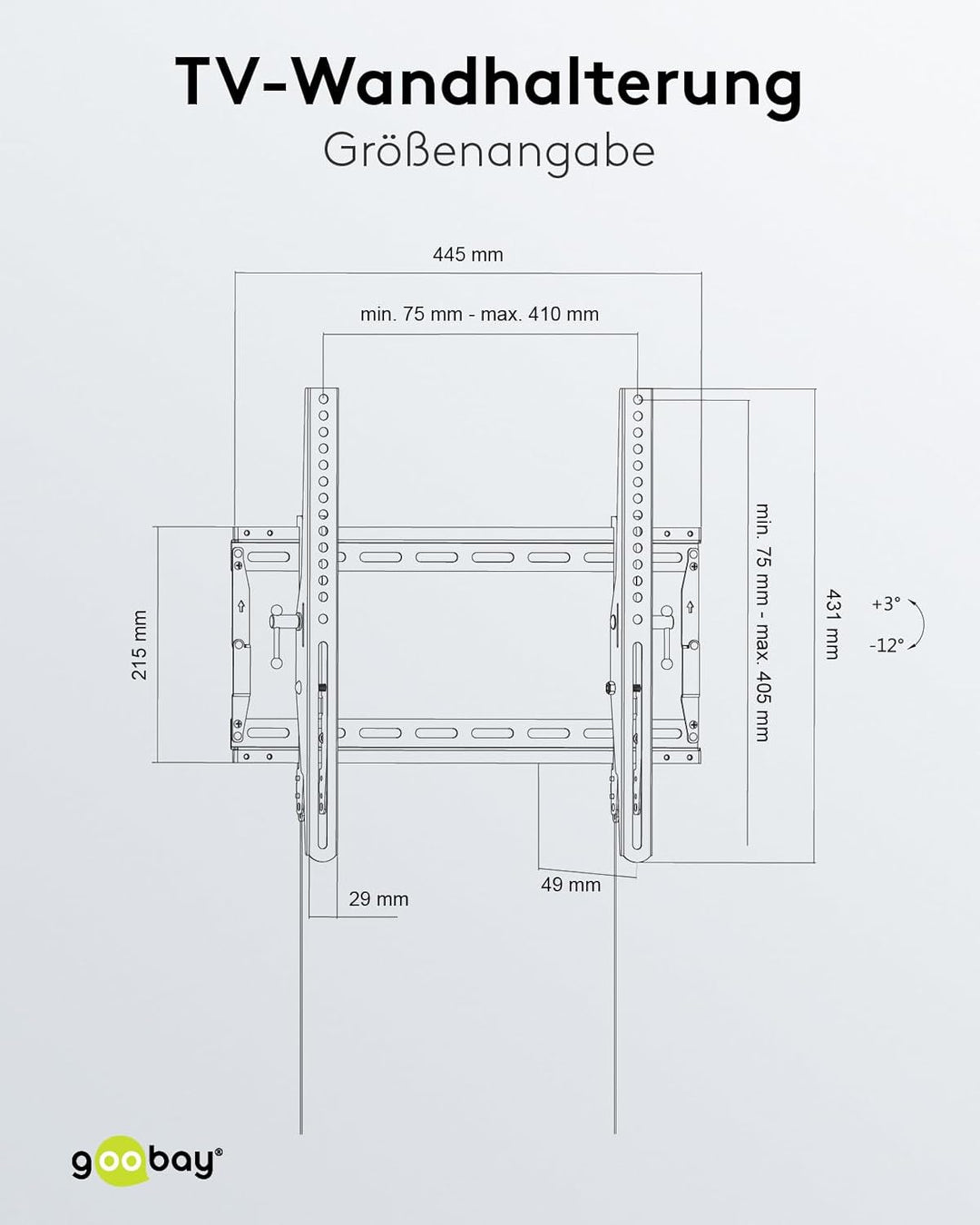 goobay TV-Wandhalterung neigbar 32–55 Zoll, VESA 400x400, bis 70 kg, Click-System – Pro TILT M – 499
