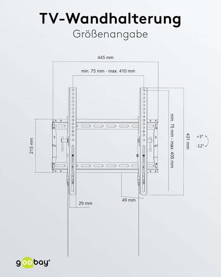 goobay TV-Wandhalterung neigbar 32–55 Zoll, VESA 400x400, bis 70 kg, Click-System – Pro TILT M – 499