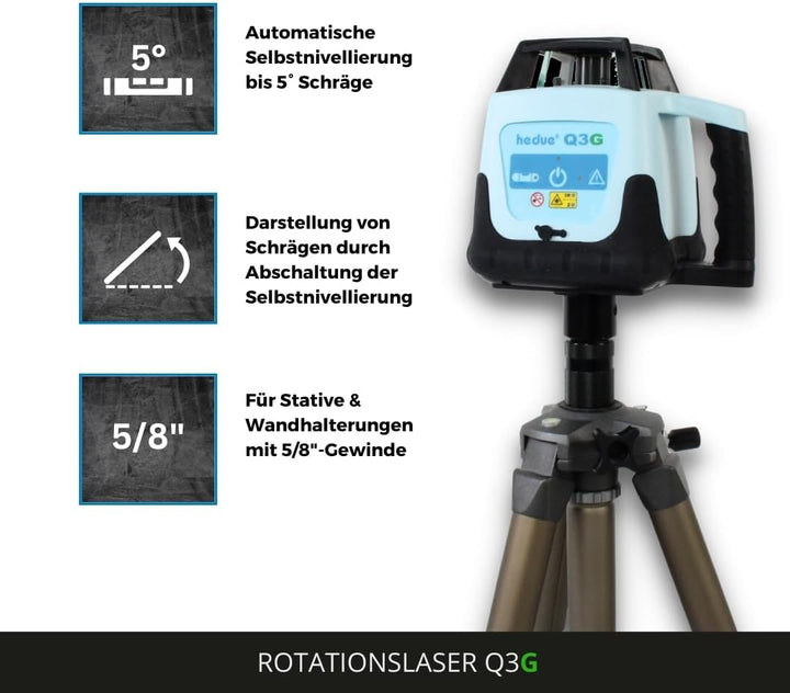 hedue® Q3G Rotationslaser selbstnivellierend, grüner Laserstrahl - Nivelliergerät mit zwei Laserklas