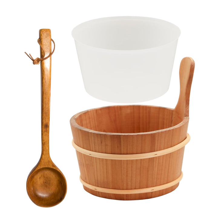 HAF® Saunakübel Set Thermo-Espe 4 Liter mit Einsatz und 40cm Saunakelle aus Komu-Holz | Feuchtigkeit