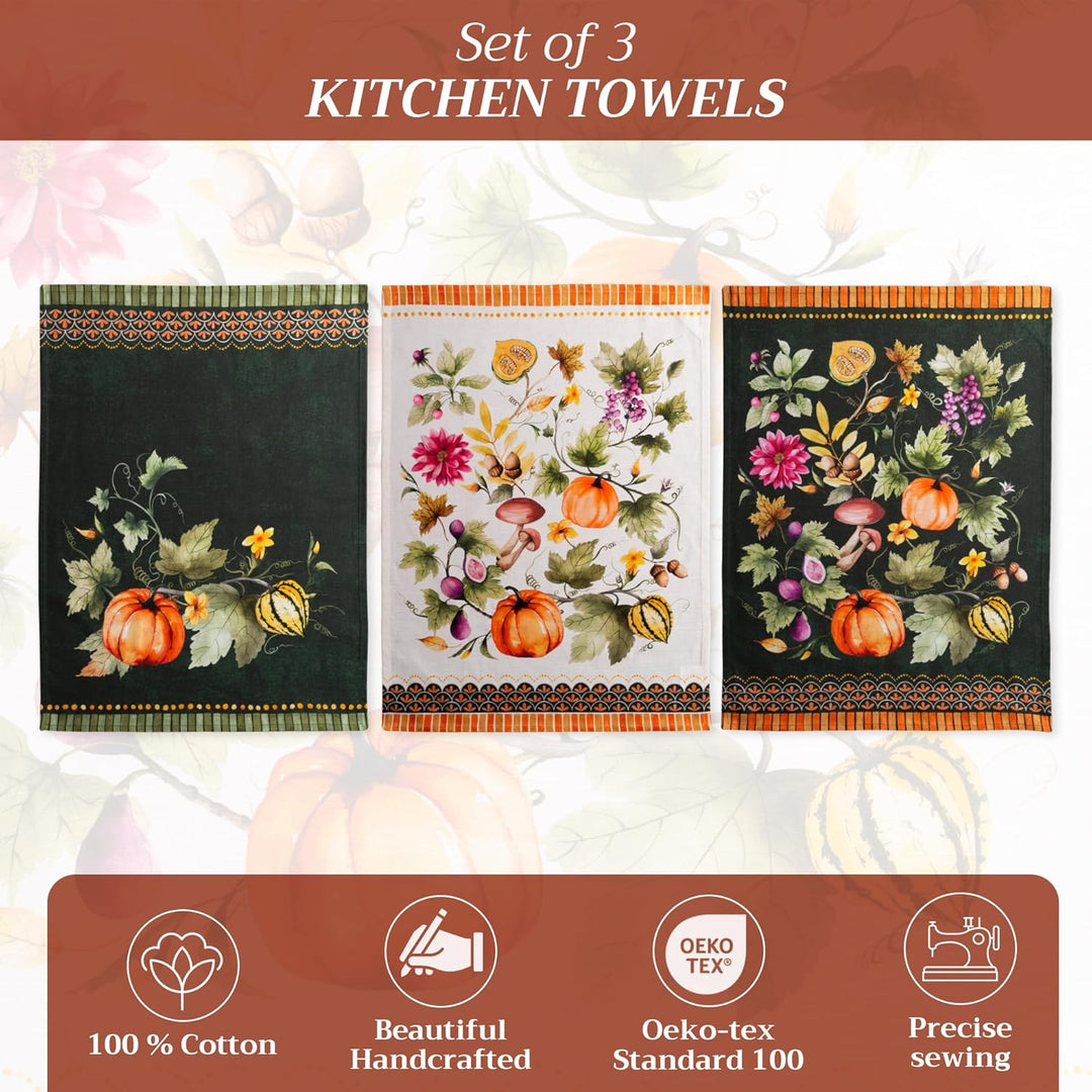 Maison d' Hermine Pumpkin Garden-Dark Green 100% Baumwolle Set von 3 Multi-Purpose Küchenhandtuch |