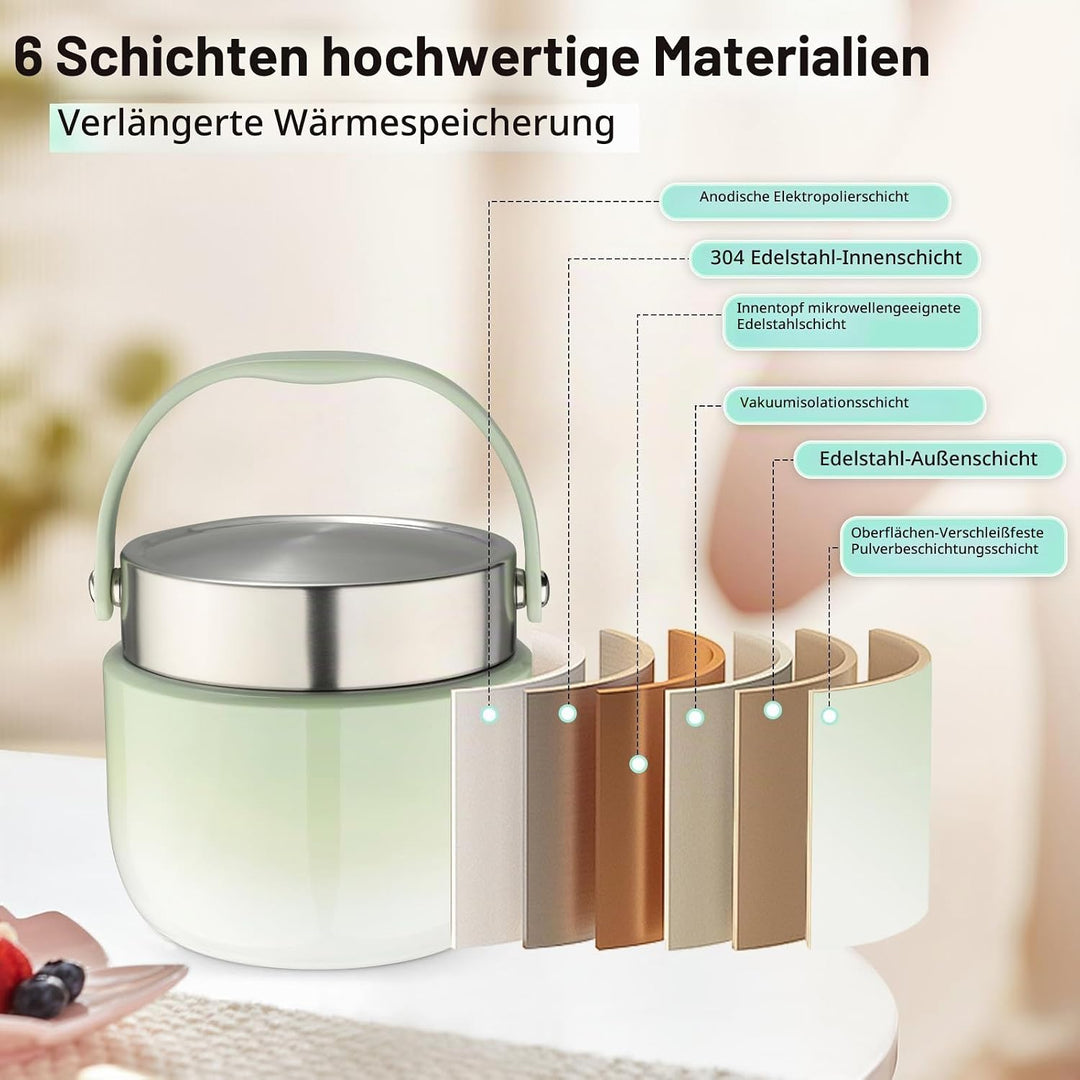 VINATO 1.2L Thermobehälter Für Essen Thermo Lunchbox Bento Box Erwachsene mit Edelstahl, Auslaufsich