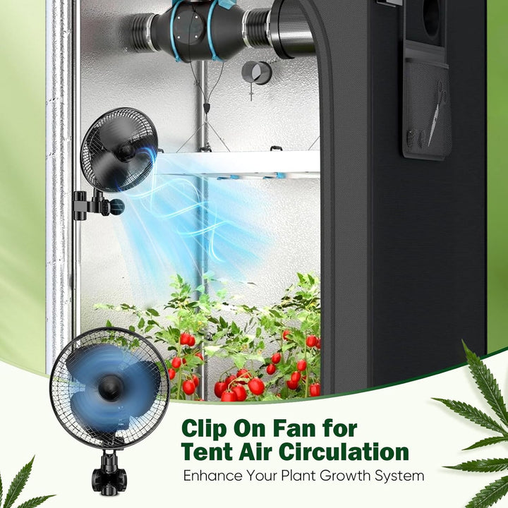 Clip Grow Ventilator,20-W-Hochgeschwindigkeits-Zuchtzelt 2 Geschwindigkeiten (1500/2100 U/min) 120°
