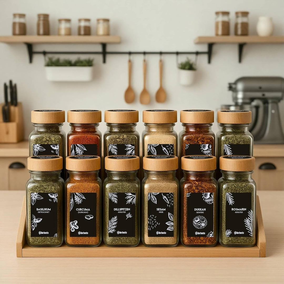 CLP Gewürzgläser eckig 24er Set (120ml), Gewürzstreuer klein mit Streueinsätzen und Etiketten, inkl.