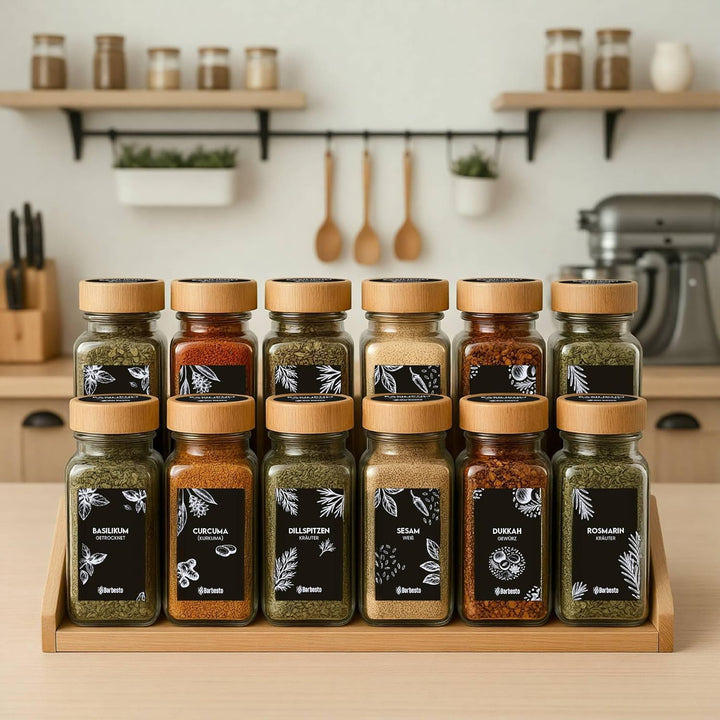 CLP Gewürzgläser eckig 24er Set (120ml), Gewürzstreuer klein mit Streueinsätzen und Etiketten, inkl.
