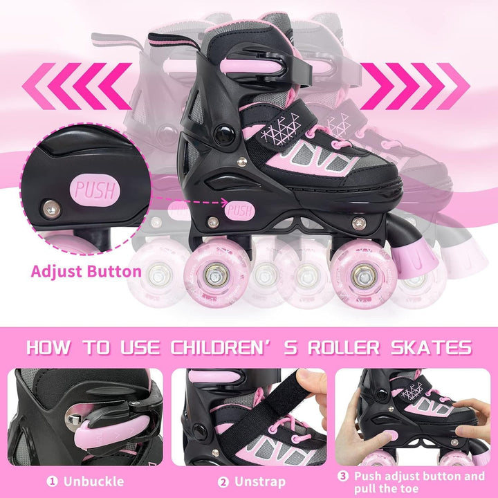 Nattork Kinder Rollschuhe für Mädchen, Jungen und Anfänger, 4 Grössen Verstellbare Rollschuhe mit Le