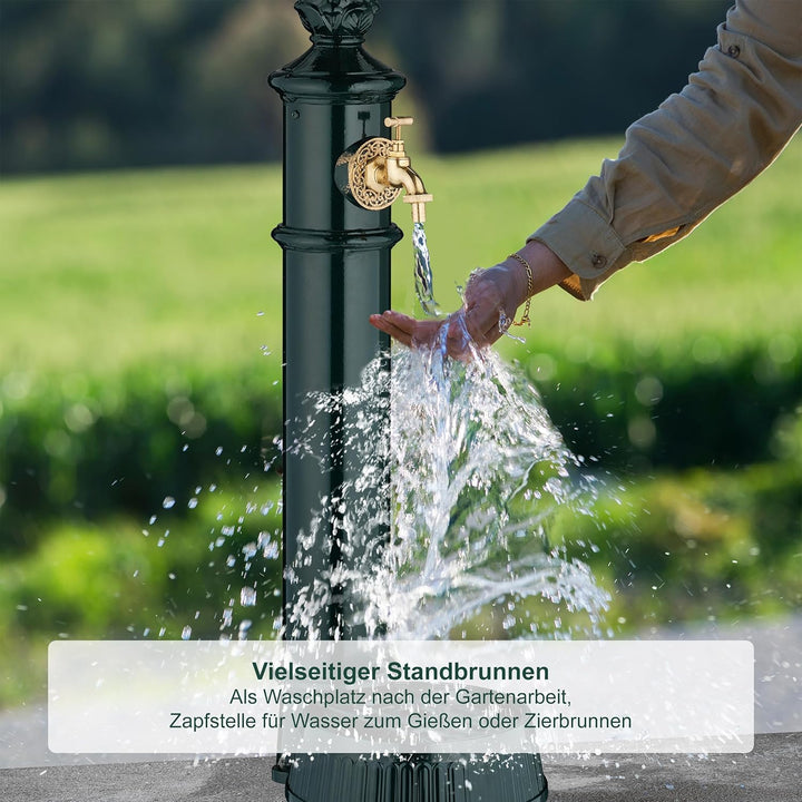 Relaxdays Standbrunnen antik, mit Wasserhahn & Becken, HxBxT: 83 x 26 x 31,5 cm, Wasserzapfsäule Gar