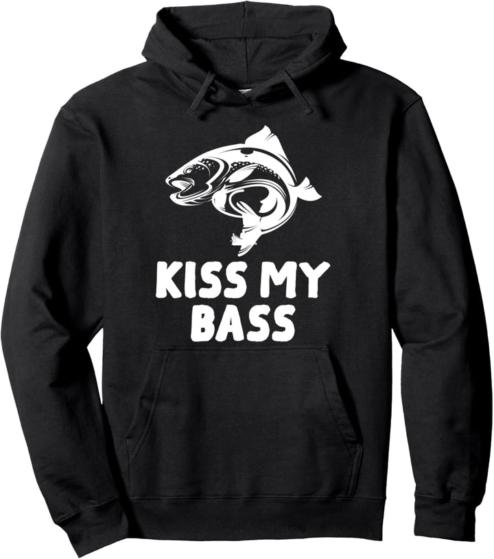 Kiss my Bass Forelle Fischen Karpfen Hecht Mann Carp Fishing Pullover Hoodie