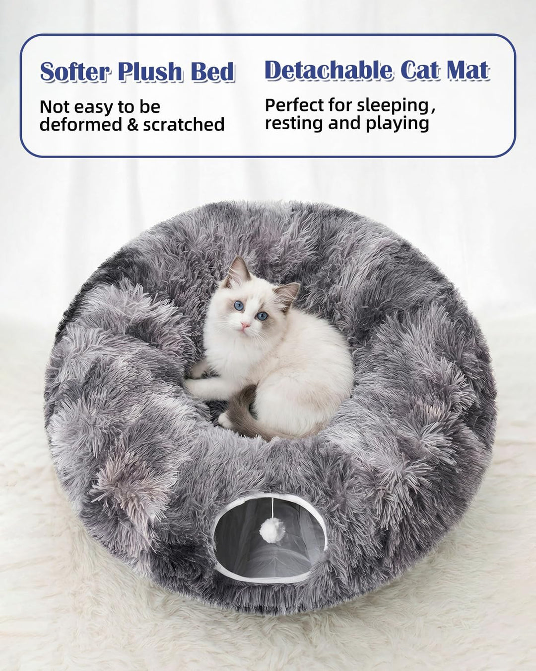 Odoland Katzentunnel grosse Katzenspielzeug mit Plüsch Katze Bett Katzentunnel mit Ball für Indoor K