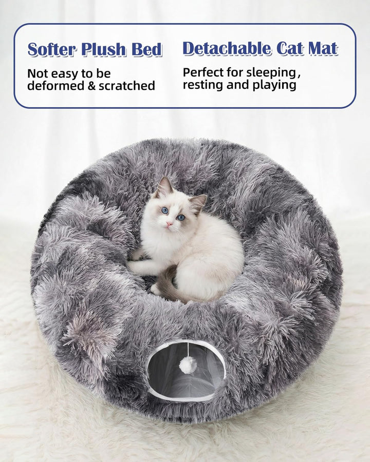 Odoland Katzentunnel grosse Katzenspielzeug mit Plüsch Katze Bett Katzentunnel mit Ball für Indoor K