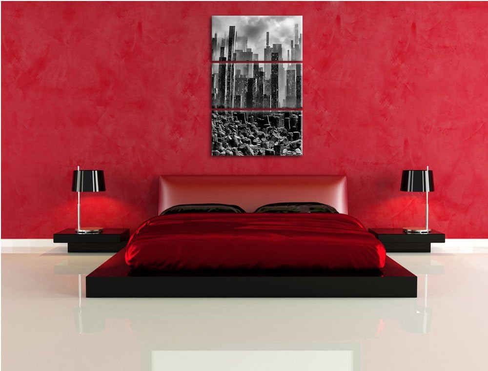 Pixxprint Stadt in Trümmern / 3-Teilig/Gesamtmass 120cm Leinwandbild bespannt auf Holzrahmen/Wandbil