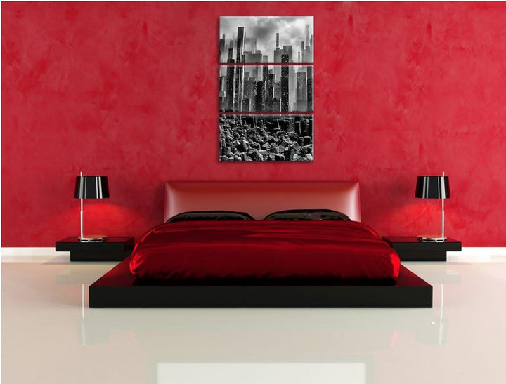 Pixxprint Stadt in Trümmern / 3-Teilig/Gesamtmass 120cm Leinwandbild bespannt auf Holzrahmen/Wandbil