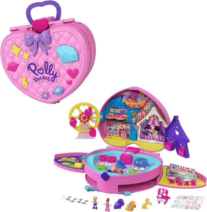 Polly Pocket, Freizeitpark Rucksack, mit verstellbaren Trägern, 2 kleinen Puppen, einem Eiswagen und
